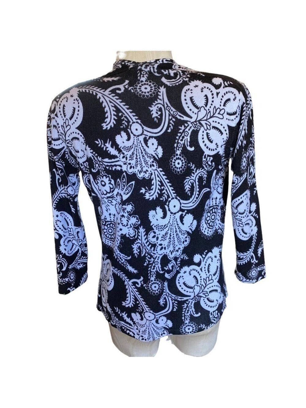 Cache Open Front Paisley Black and White Hi Low Point Cardigan Size Small - Picture 2 of 7